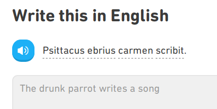 Translating the sentence 'The drunk parrot writes a song'